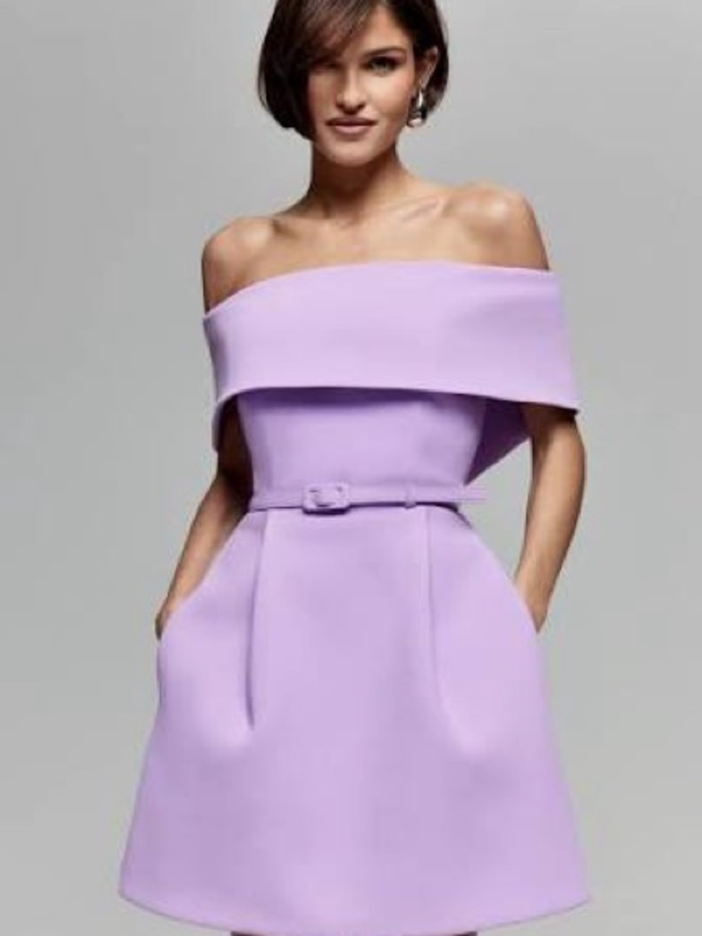 NADINE MERABI Lilac Strapless Belted A-Line Dress